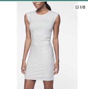 Athleta Carefree Tee Gray & White Striped Shortsleeve Ruched Mini Dress S/T